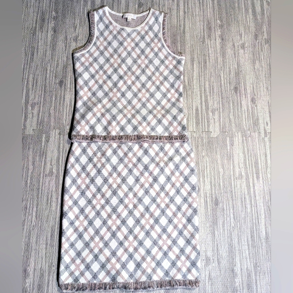 Women's etcetera Knit Set-Tank & Skirt, cream, gray, taupe |Winter/Spring| Sz XS